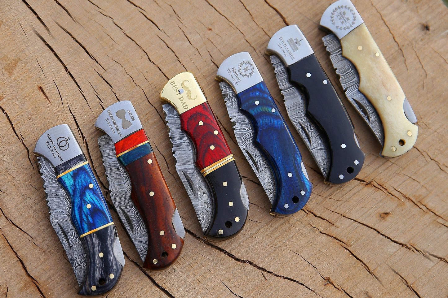 Handmade Damascus Folding Pocket Knife – Rosewood Handle