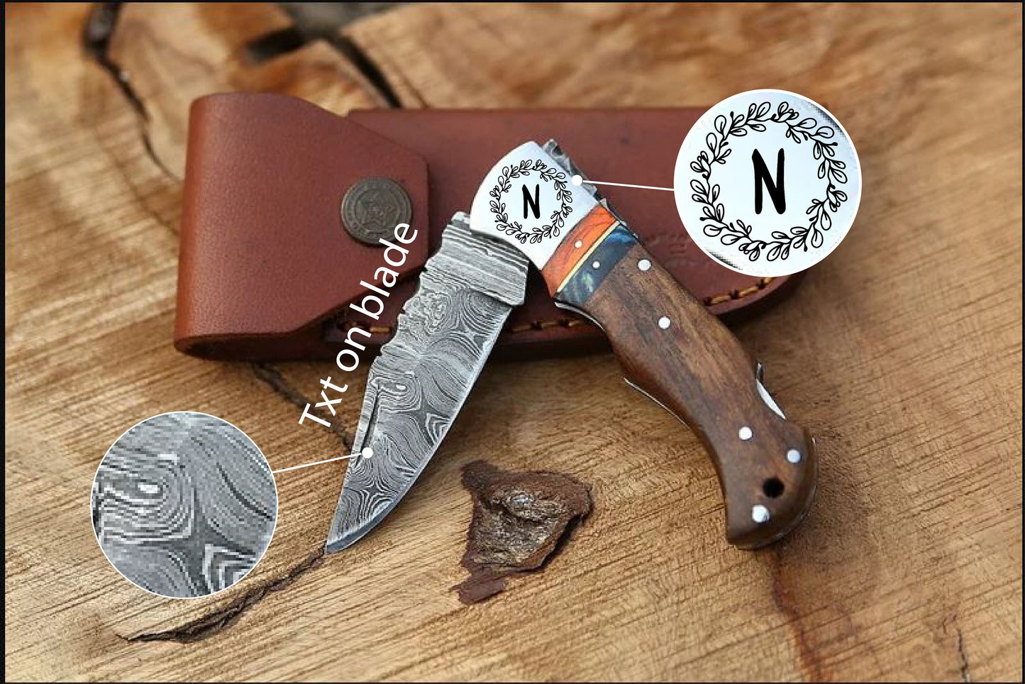 Handmade Damascus Folding Pocket Knife – Rosewood Handle