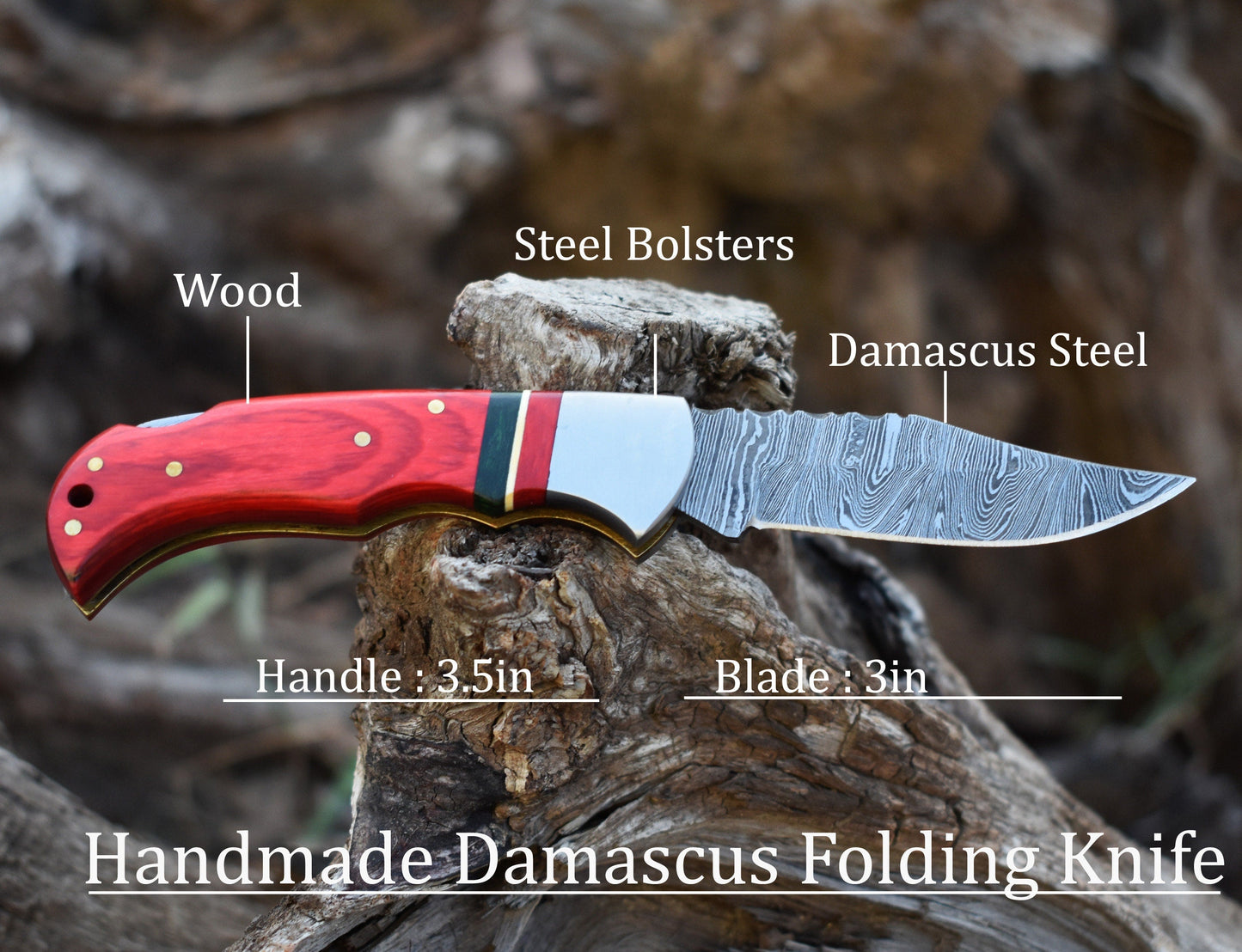 Handmade Damascus Folding Pocket Knife – Rosewood Handle