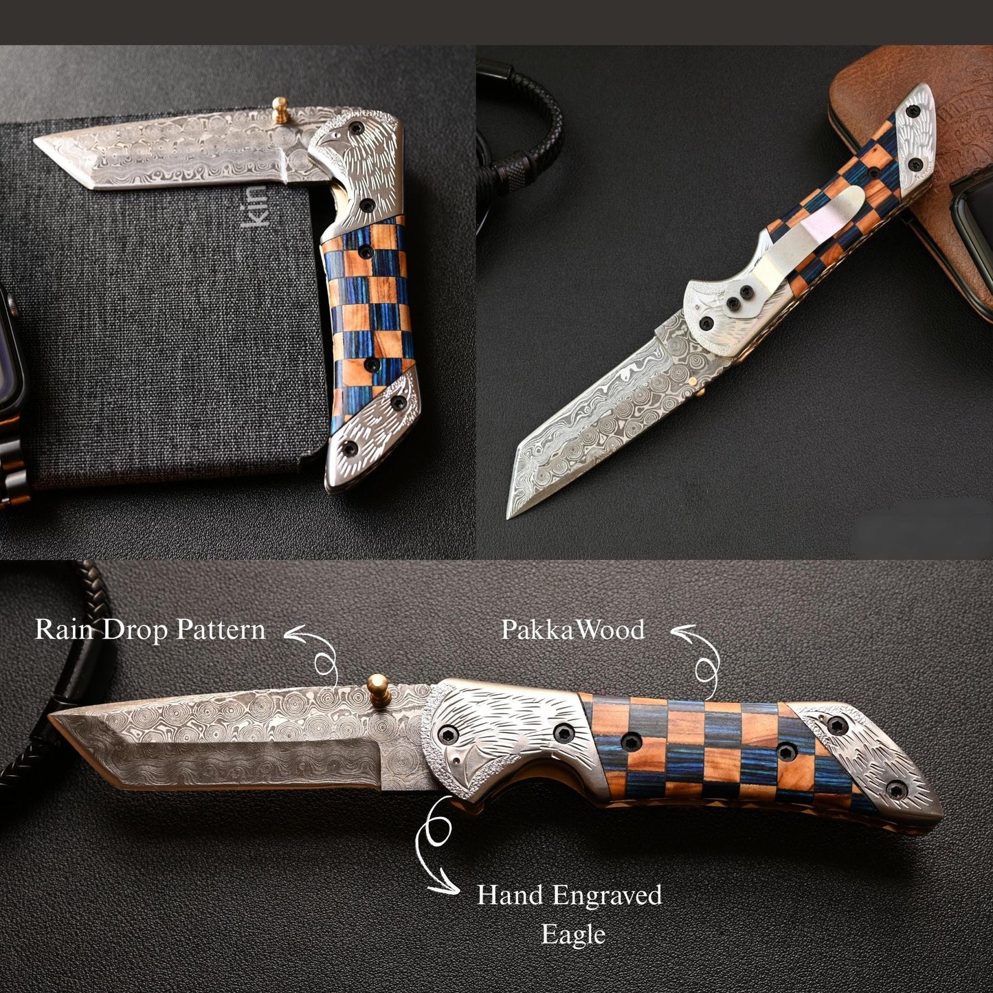 Damascus Steel 7.5-Inch Folding Pocket Knife