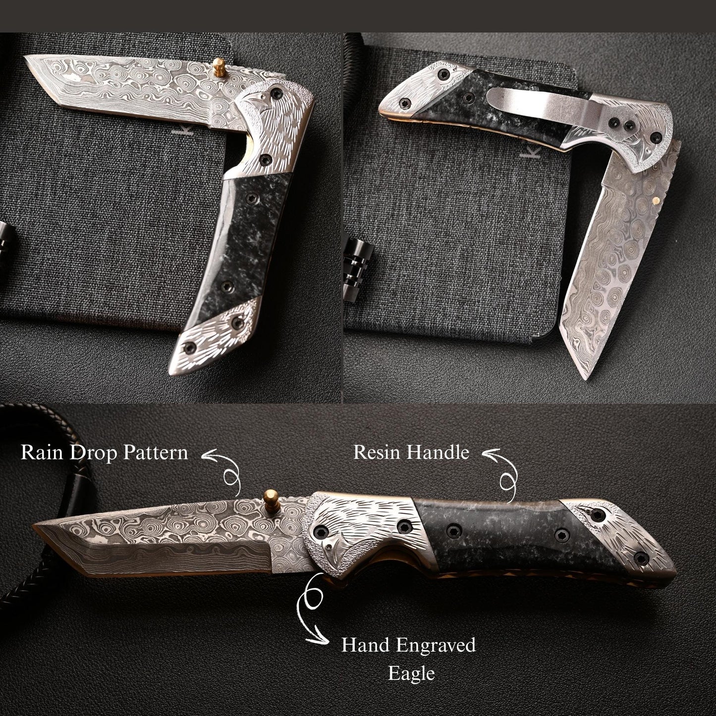 Damascus Steel 7.5-Inch Folding Pocket Knife