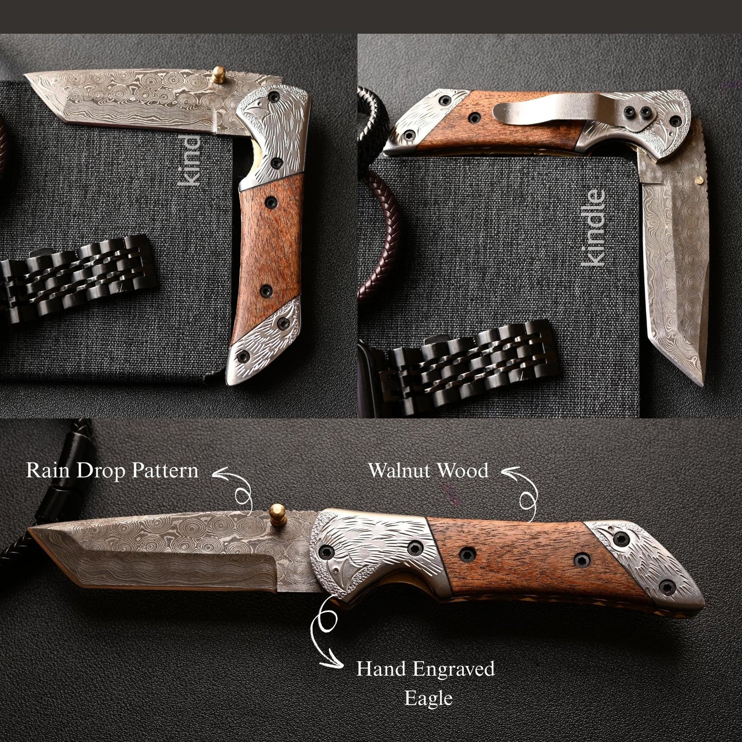 Damascus Steel 7.5-Inch Folding Pocket Knife