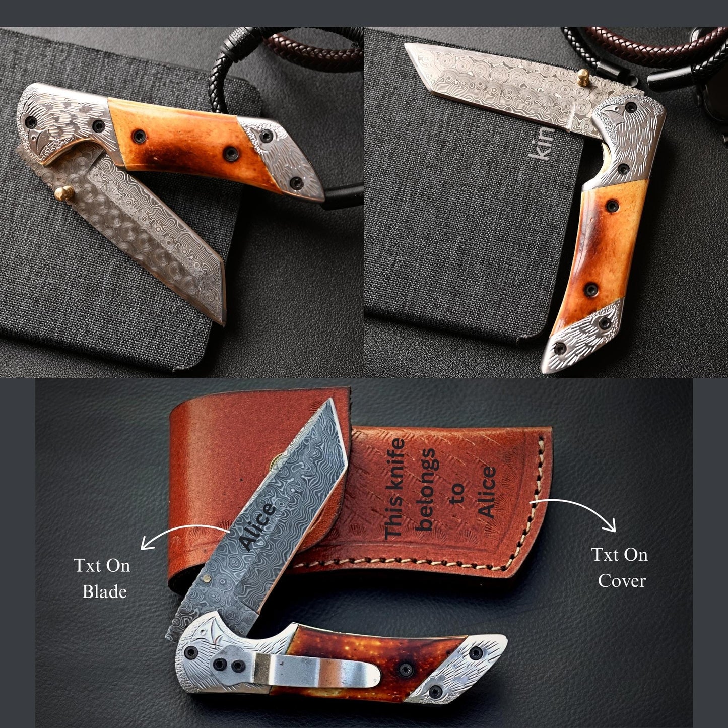 Damascus Steel 7.5-Inch Folding Pocket Knife