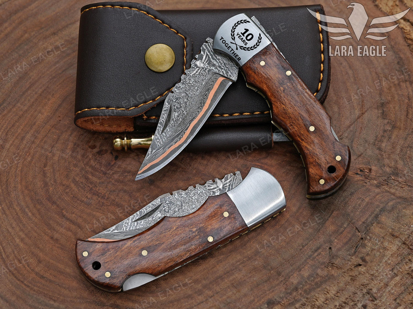 Copper Damascus Folding Knife – Personalized Gift for Him