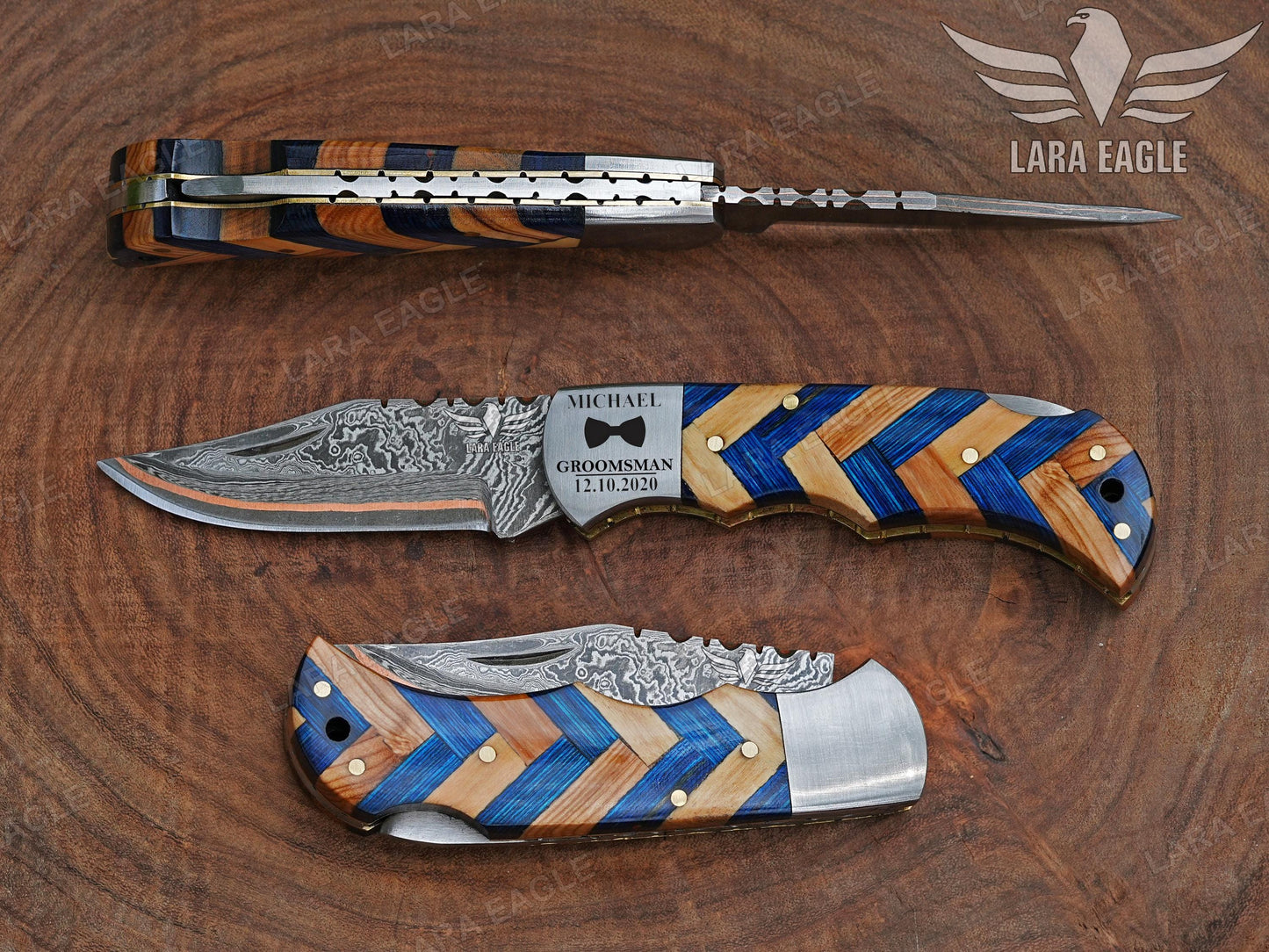 Copper Damascus Folding Knife – Personalized Gift for Him