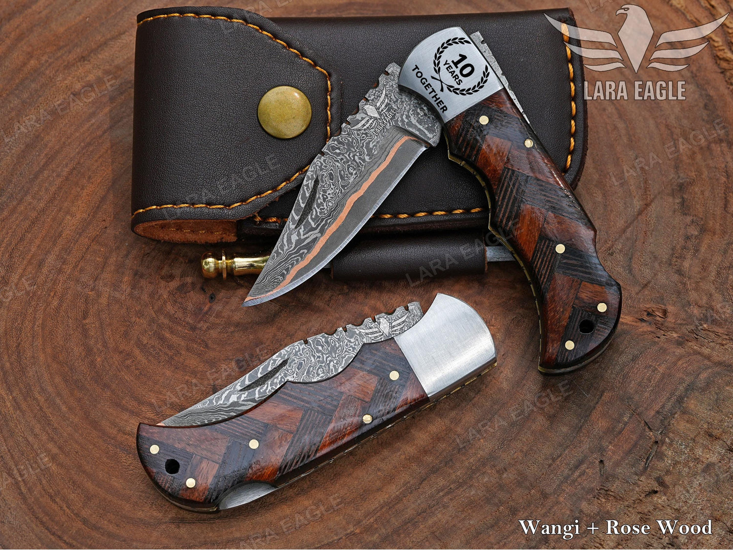 Copper Damascus Folding Knife – Personalized Gift for Him