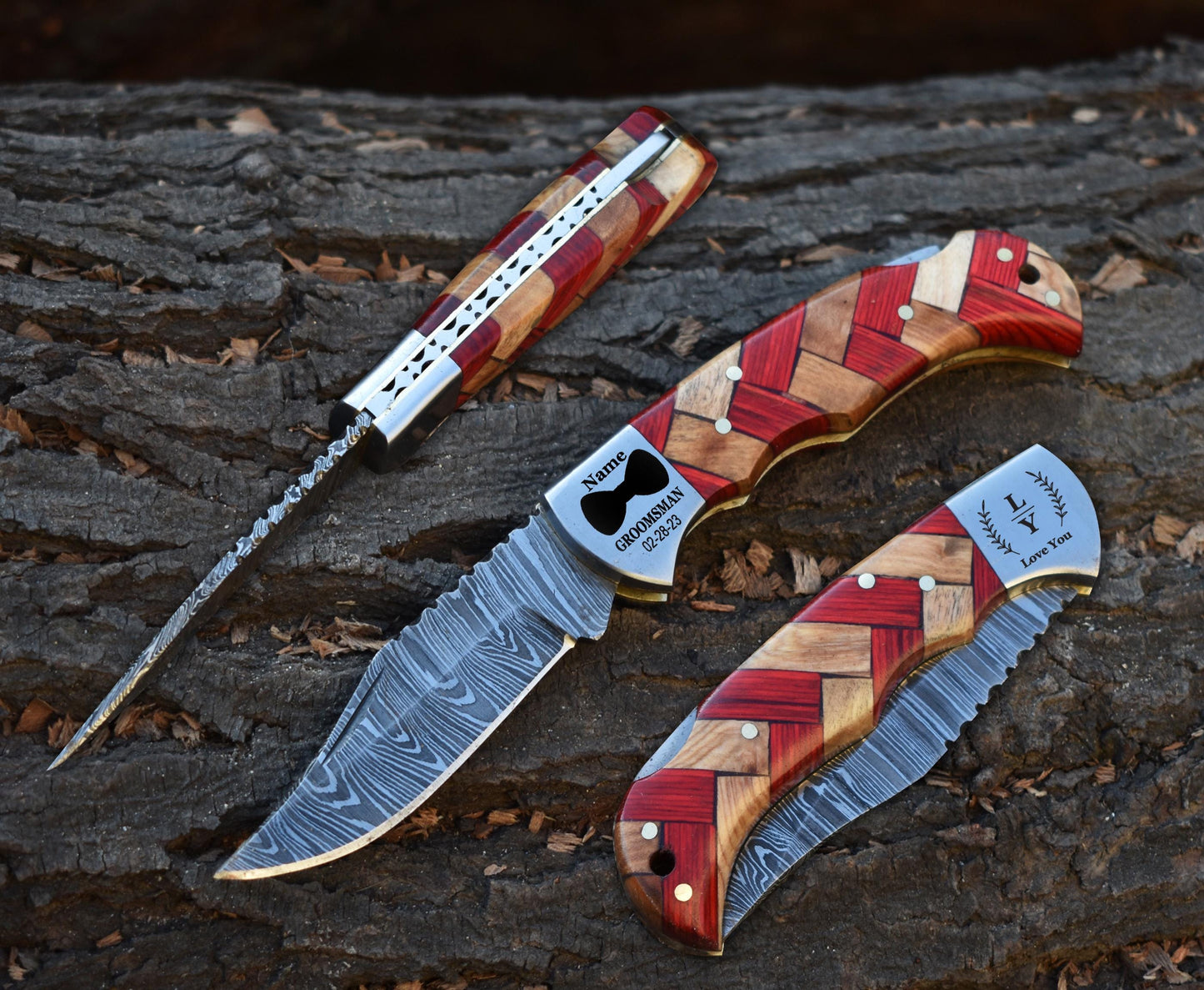 Handmade Damascus Folding Pocket Knife – Rosewood Handle