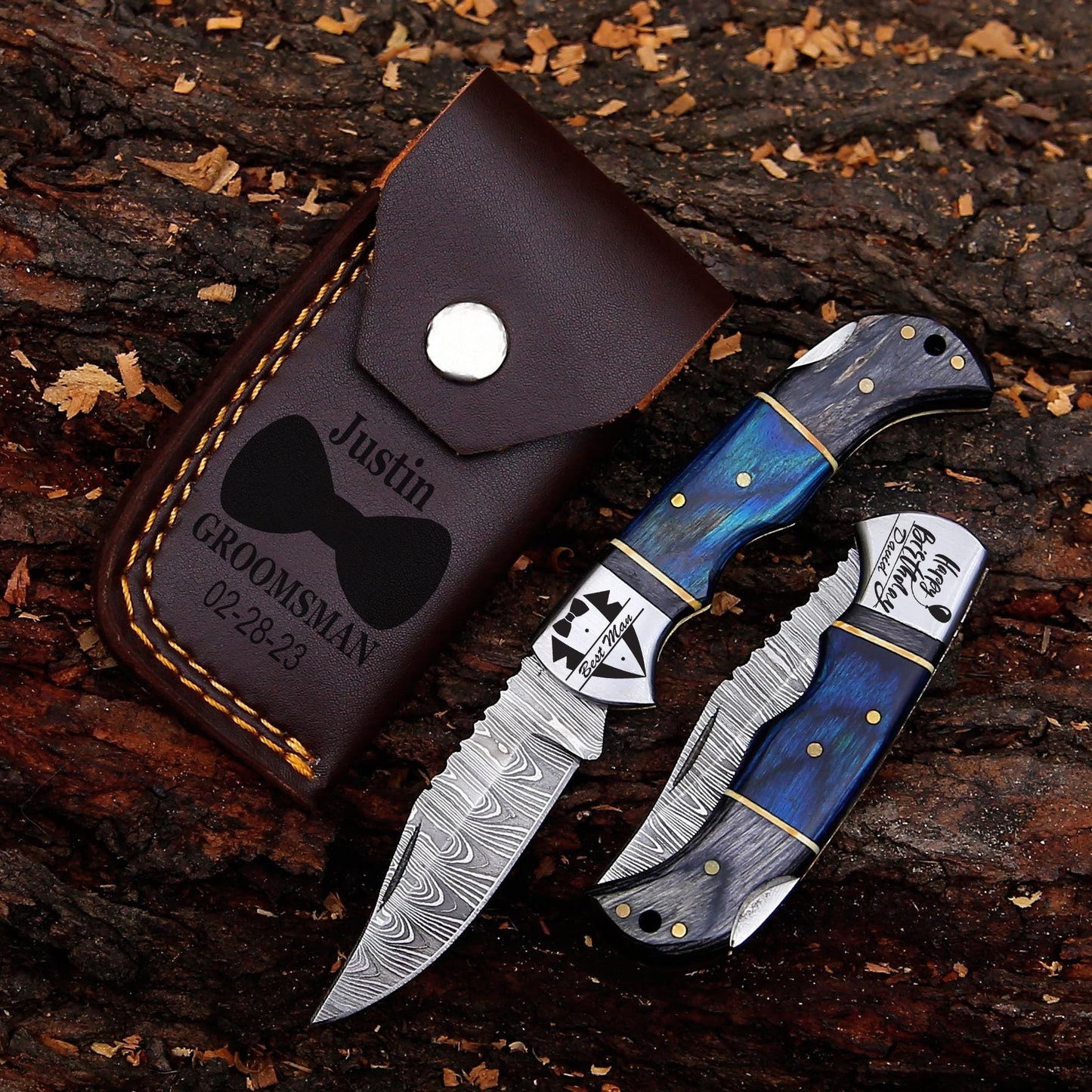 Handmade Damascus Folding Pocket Knife – Rosewood Handle