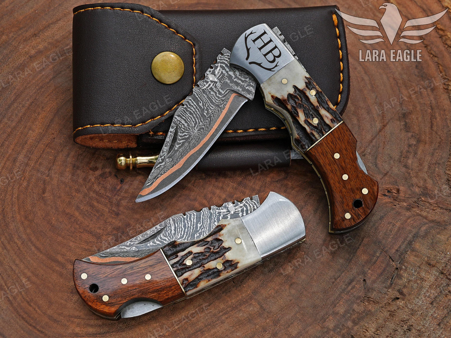 Copper Damascus Folding Knife – Personalized Gift for Him