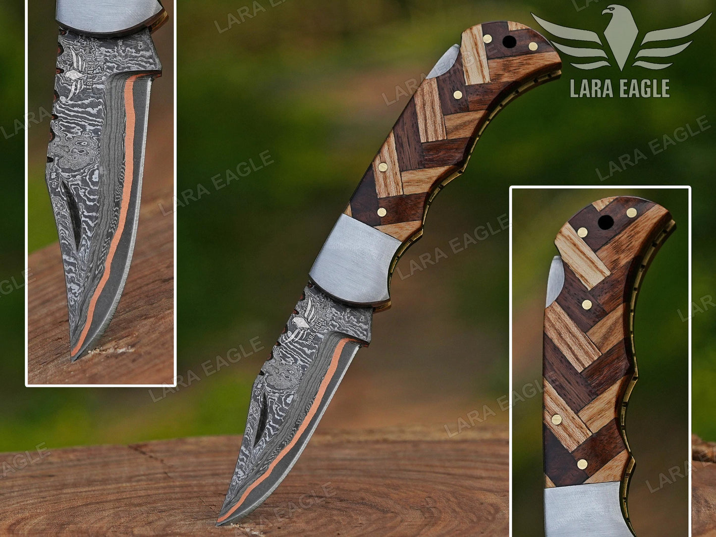 Copper Damascus Folding Knife – Personalized Gift for Him