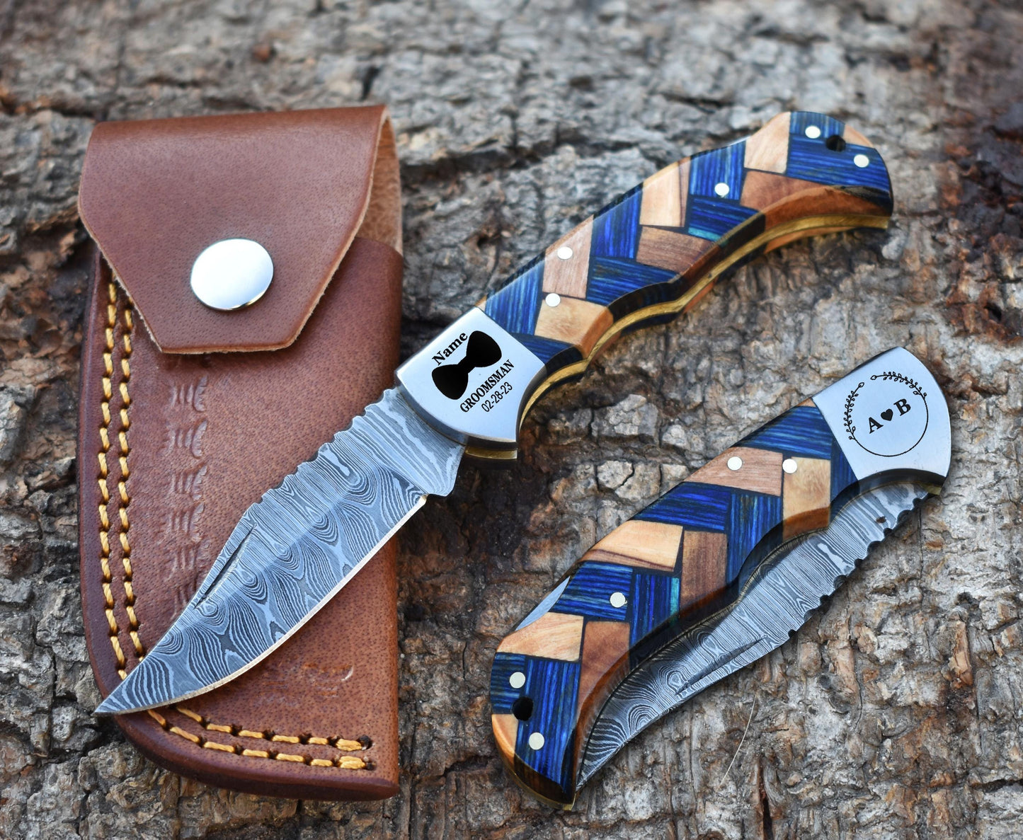 Handmade Damascus Folding Pocket Knife – Rosewood Handle