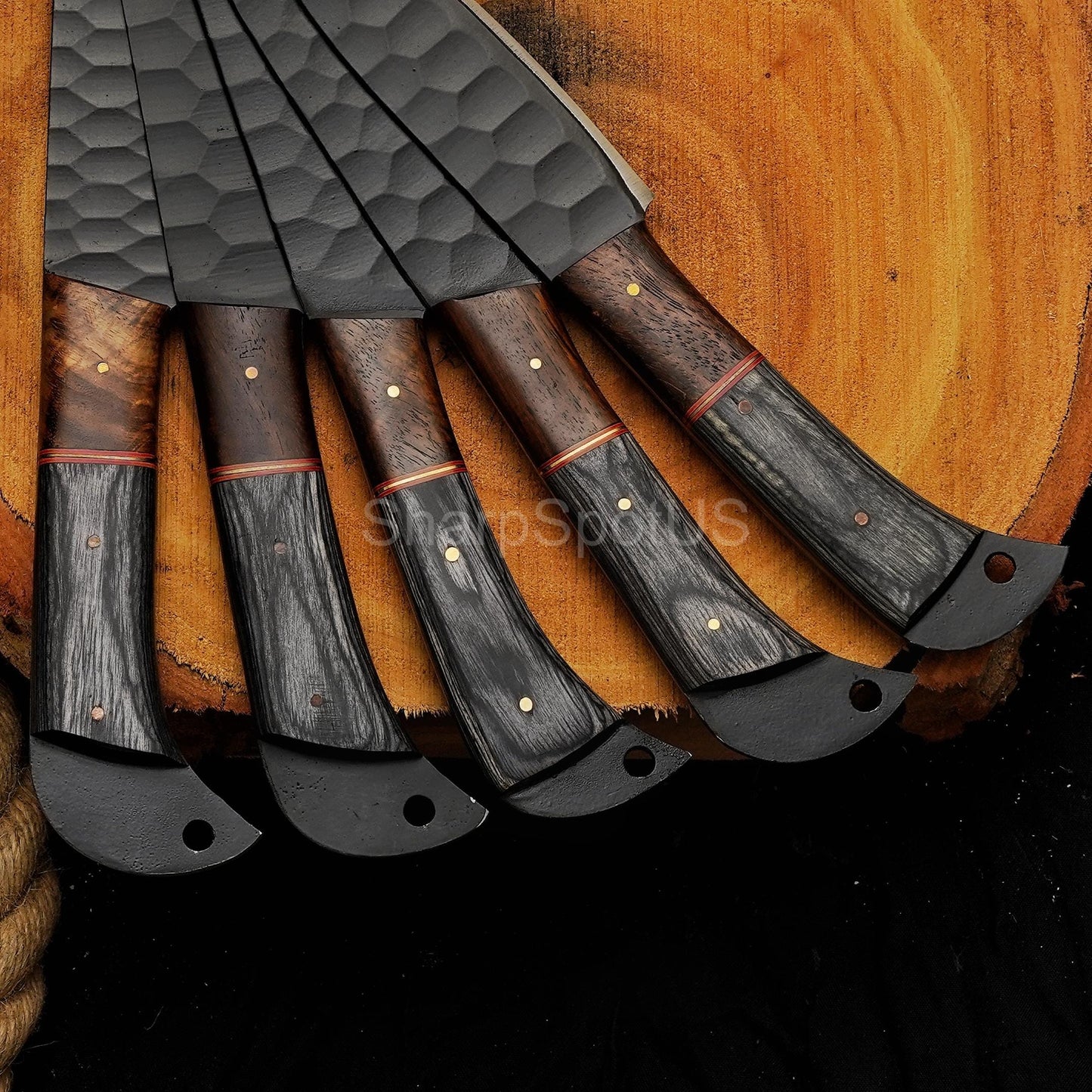 Forged Damascus Chef Knife Set with Leather Roll