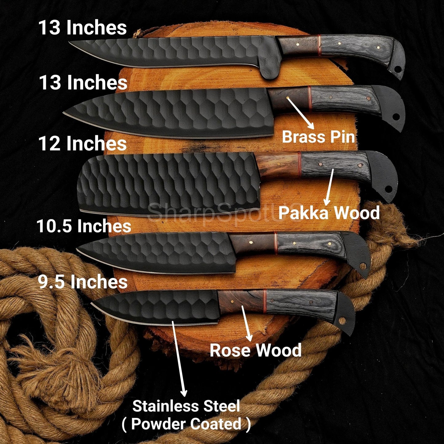 Forged Damascus Chef Knife Set with Leather Roll