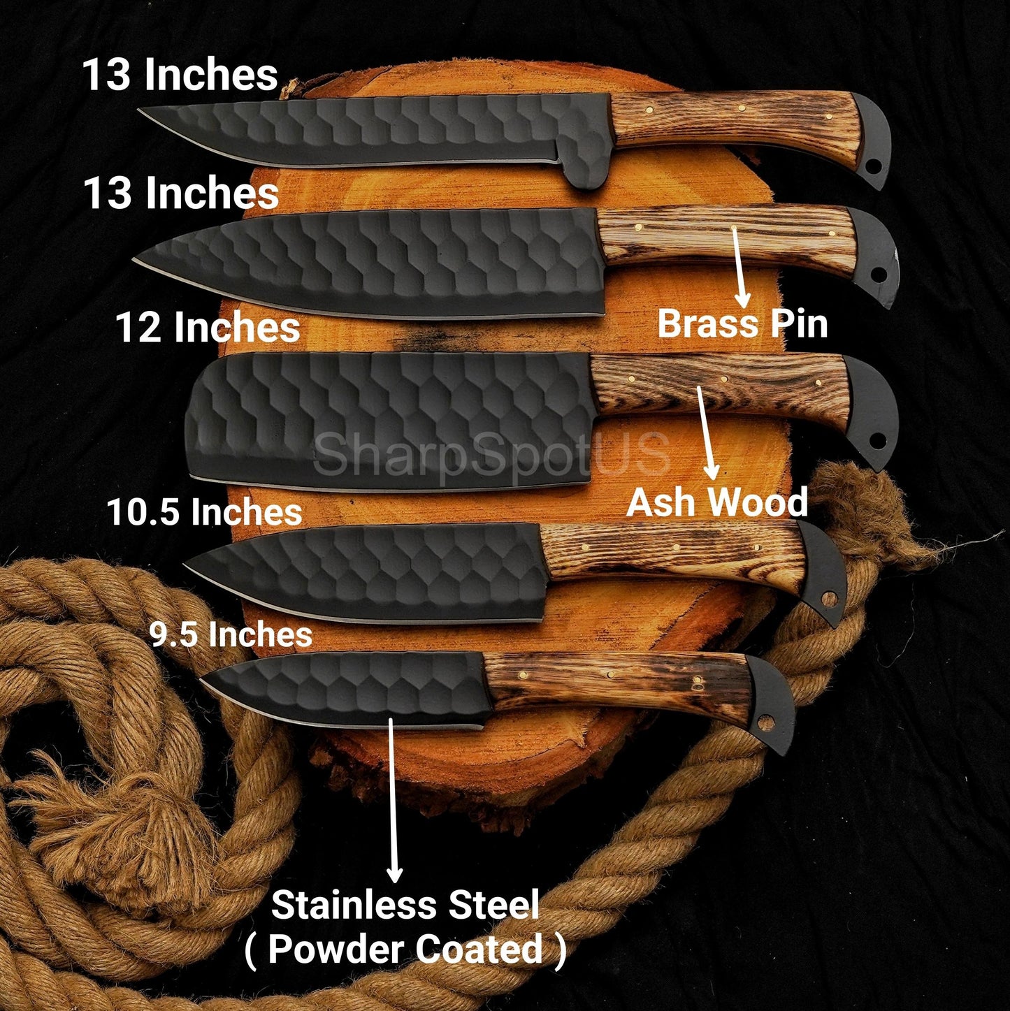 Forged Damascus Chef Knife Set with Leather Roll