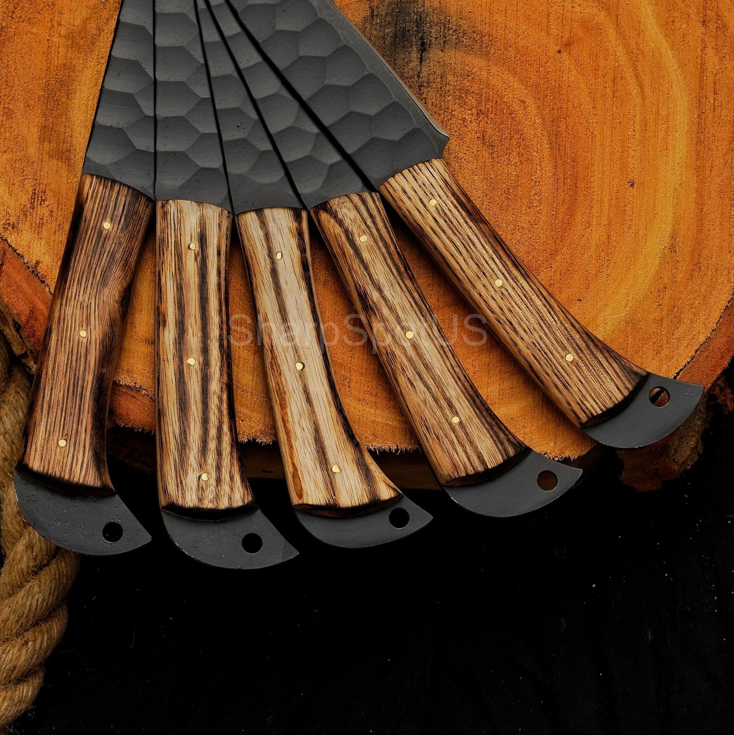 Forged Damascus Chef Knife Set with Leather Roll