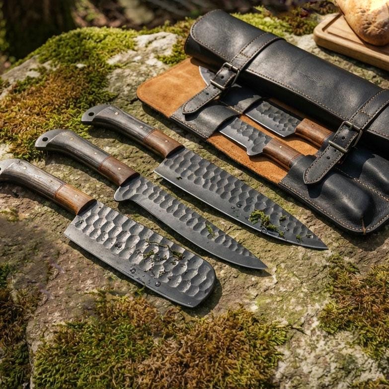 Hand-Forged Damascus Chef Knife Set, 5-Piece