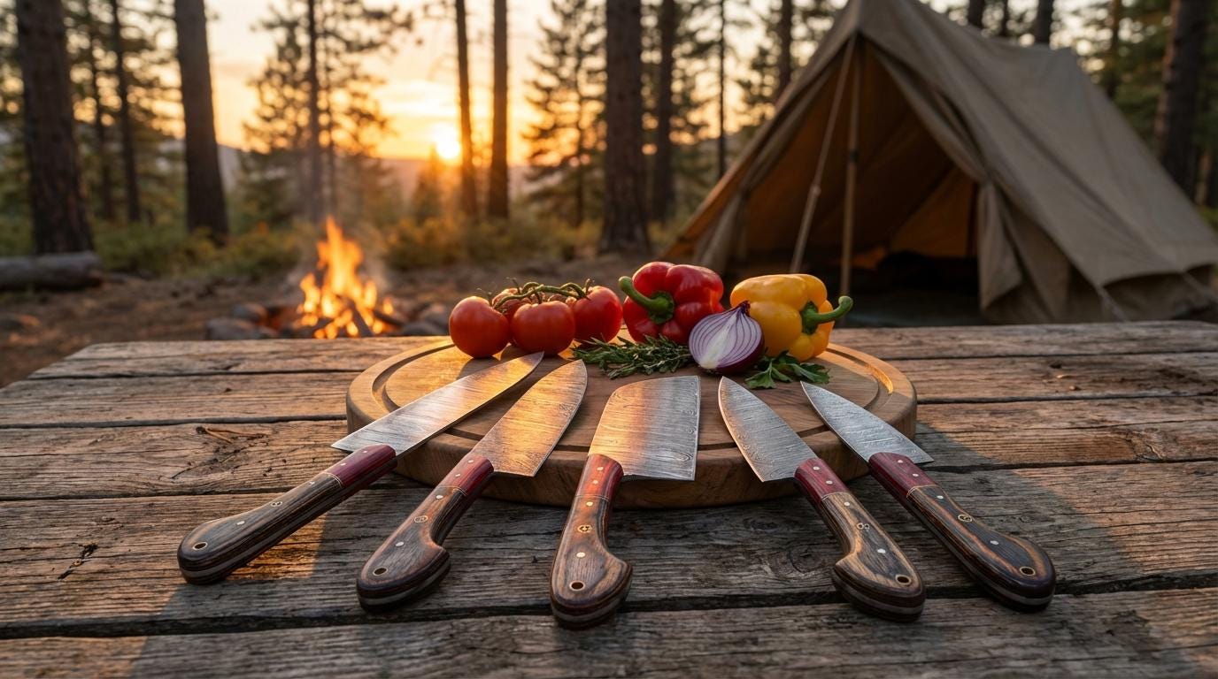 Hand-Forged Damascus Chef Knife Set, 5-Piece