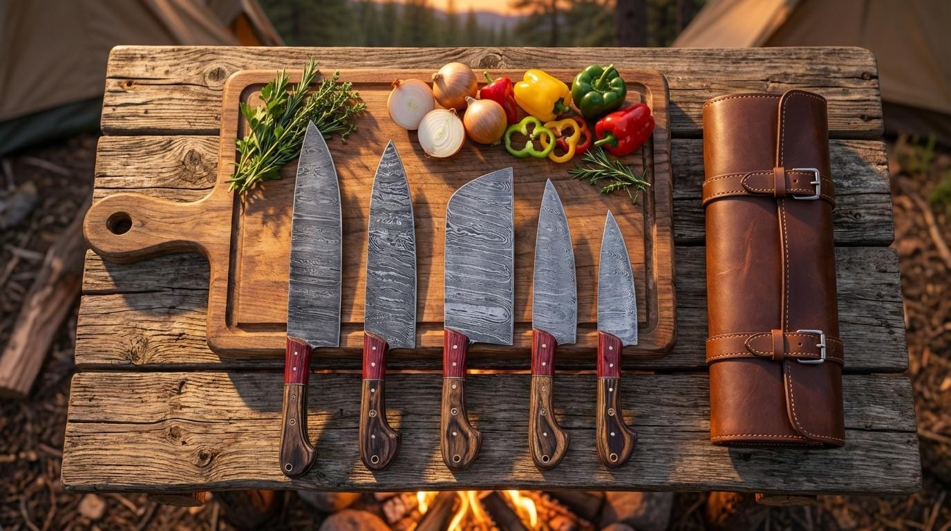Hand-Forged Damascus Chef Knife Set, 5-Piece