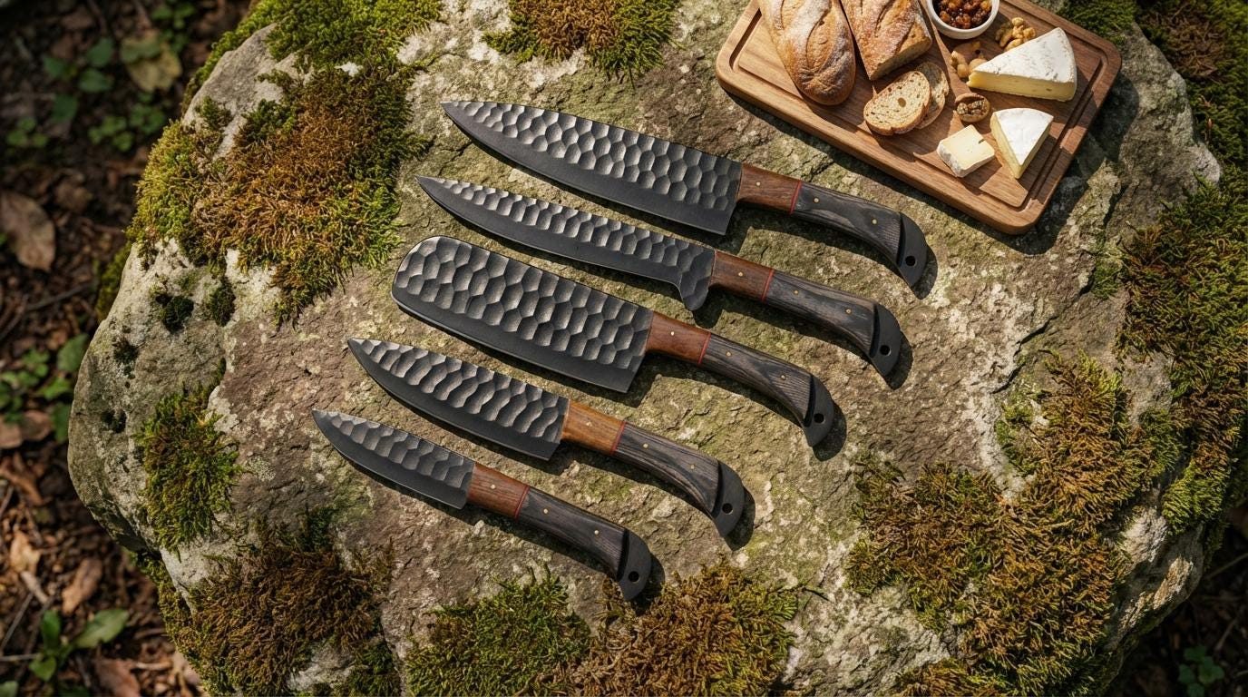 Hand-Forged Damascus Chef Knife Set, 5-Piece