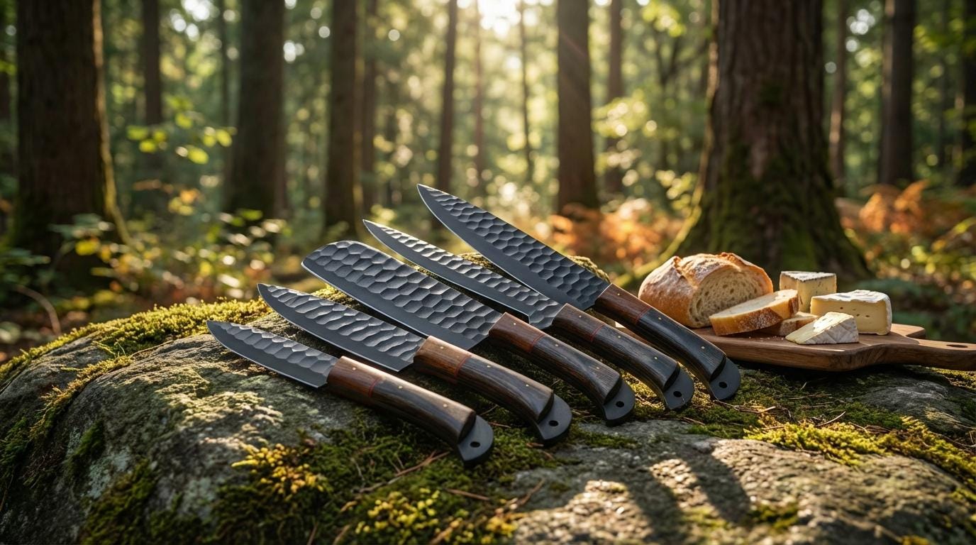 Hand-Forged Damascus Chef Knife Set, 5-Piece