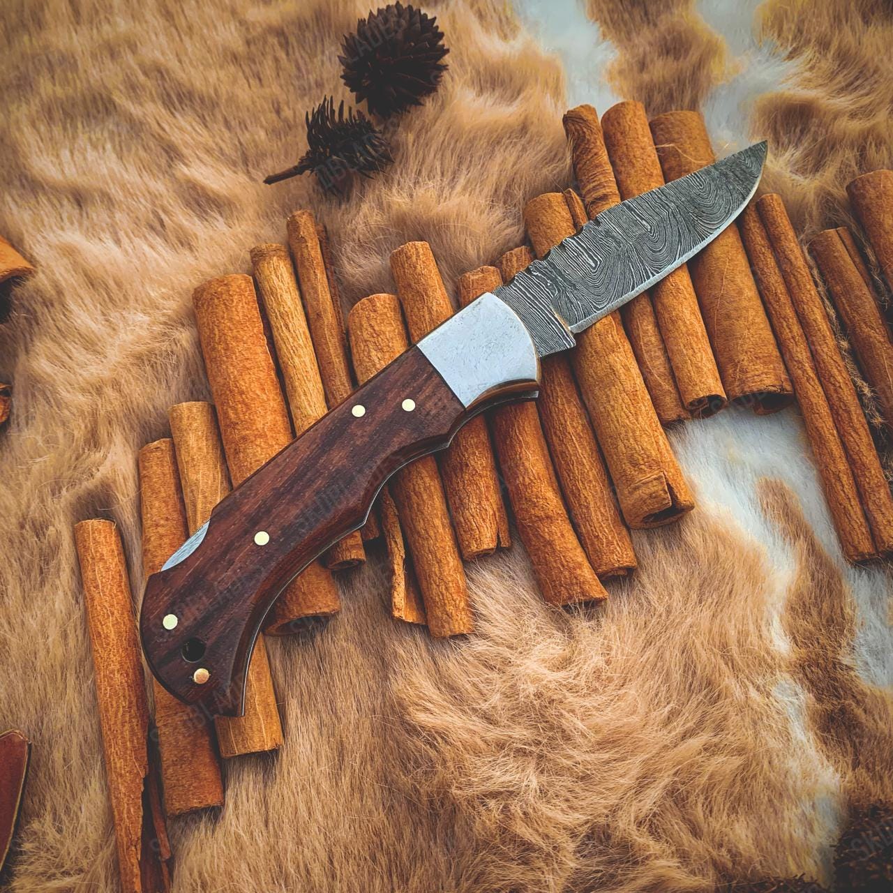 Damascus Folding Pocket Knife – Handmade, Gift for Him or Her