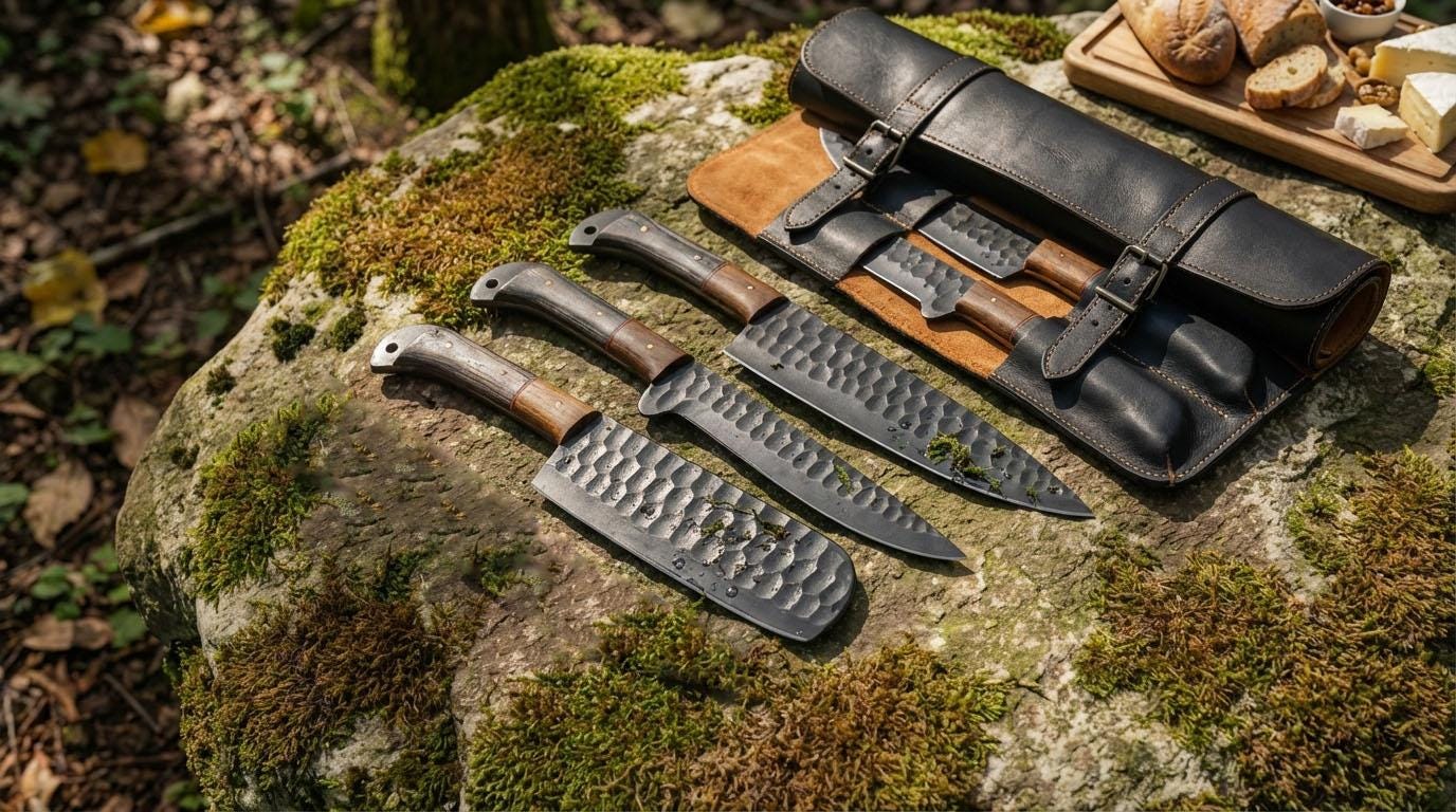 Hand-Forged Damascus Chef Knife Set, 5-Piece