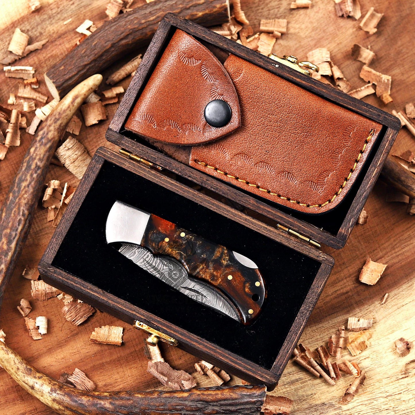 Copper Damascus Folding Knife – Personalized Gift for Him