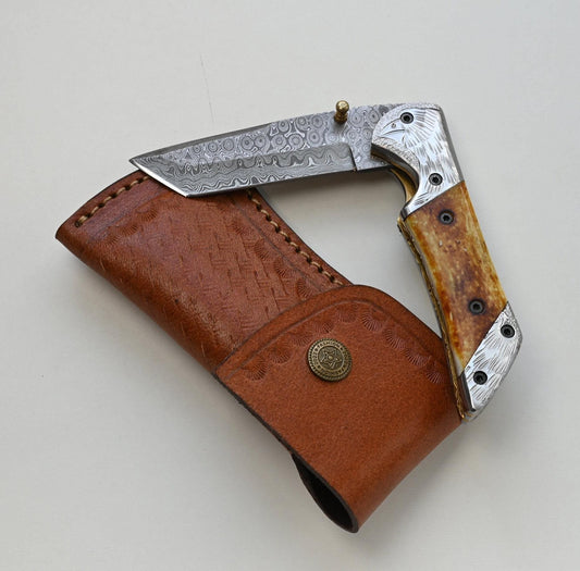 Damascus Steel 7.5-Inch Folding Pocket Knife