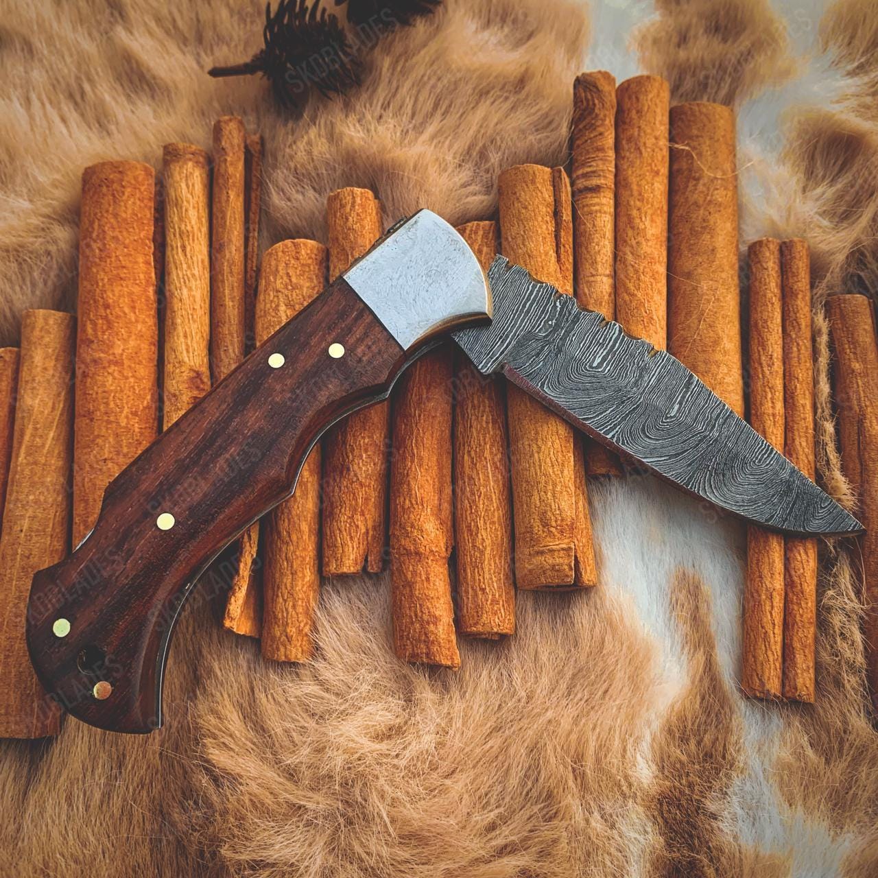 Damascus Folding Pocket Knife – Handmade, Gift for Him or Her