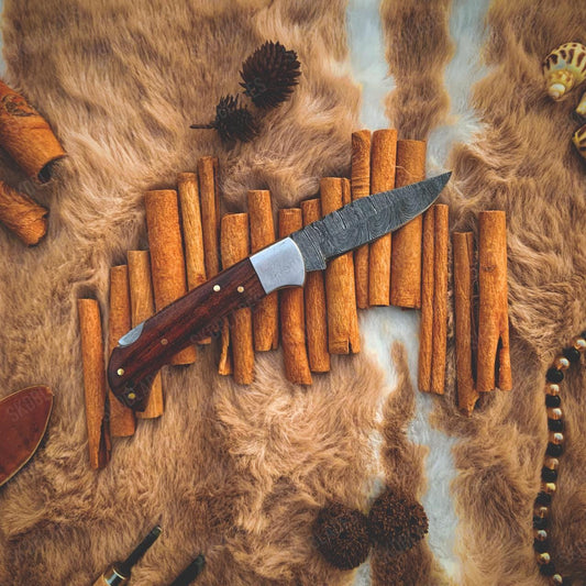 Damascus Folding Pocket Knife – Handmade, Gift for Him or Her